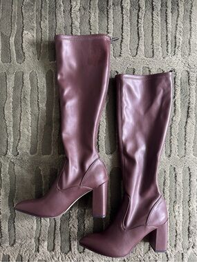 Women's Knee-High Block Heel Boots in Brown